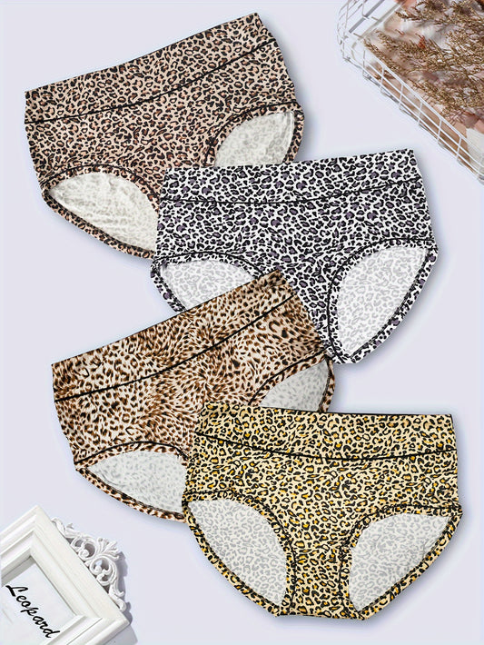 4 Pack Plus Size Sexy Panties Set Leopard Print Briefs Breathable Stretch 4pcs