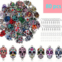 80pcs Halloween Skull Charms Dead Flower Enamel Skull Pendants Alloy Charms