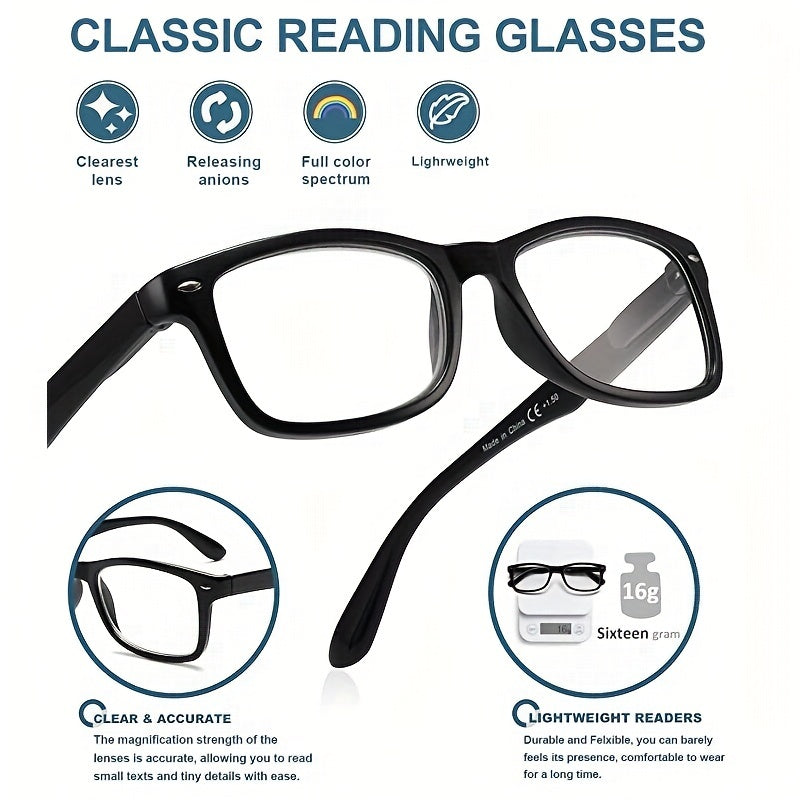 Men's Anti Light Protection Square Frame Reading Glasses