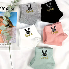 5 Pairs Bunny Print Crew Socks Women's Stockings