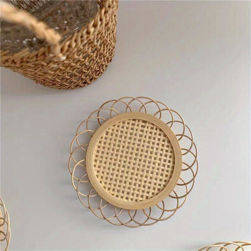 Boho Retro Flower Coaster Woven Bamboo Rattan Placemats