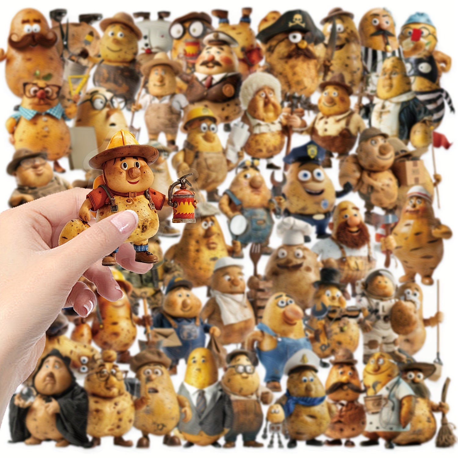 50pcs Cartoon Potato Stickers Reusable Assorted Characters