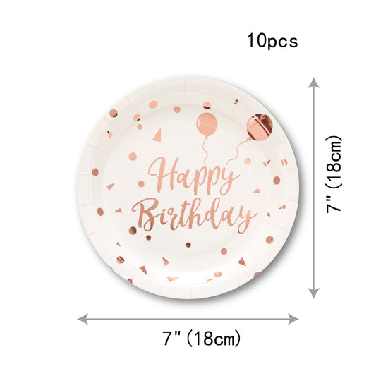 25pcs Happy Birthday Tableware Rose Golden Paper Plates Napkins