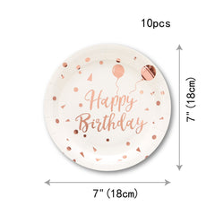 25pcs Happy Birthday Tableware Rose Golden Paper Plates Napkins