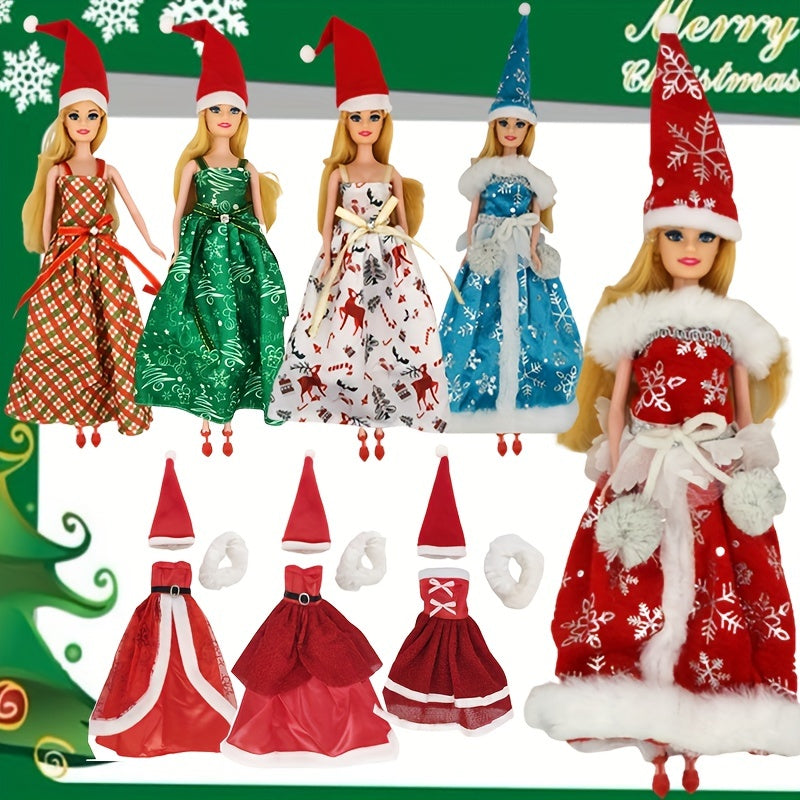 2 Sets Christmas Outfits for 1 6 Dolls Pretty Gown Dresses with Hat