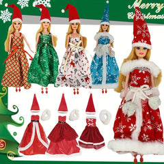 2 Sets Christmas Outfits for 1 6 Dolls Pretty Gown Dresses with Hat