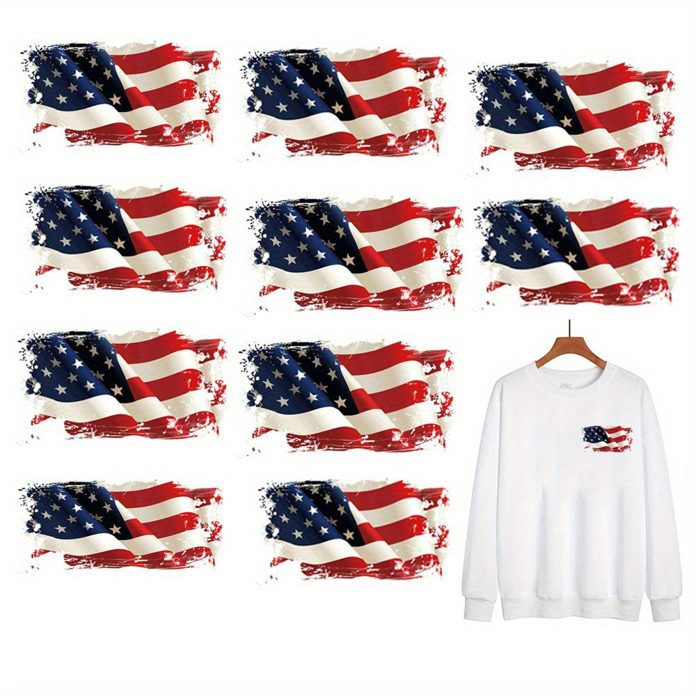10pcs American Flag Heat Transfers Patches for DIY Uniform Vest Jacket T-Shirt