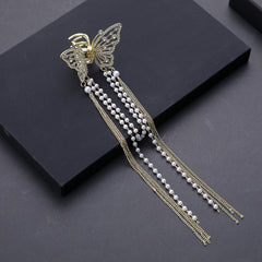 Butterfly Tassel Hair Claw Clips Faux Pearl Rhinestone Metal