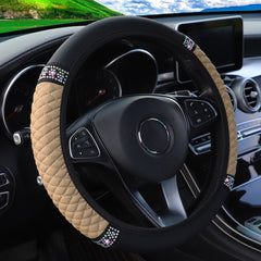 Car PU Leather Steering Wheel Cover with Artificial Diamonds