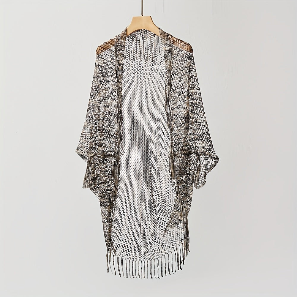 Fishnet Tassel Shawl Mesh Bikini Cover Up Beach Cape