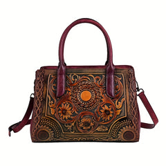 Vintage Floral Embossed Tote Bag Large Capacity Handbag & Crossbody Purse