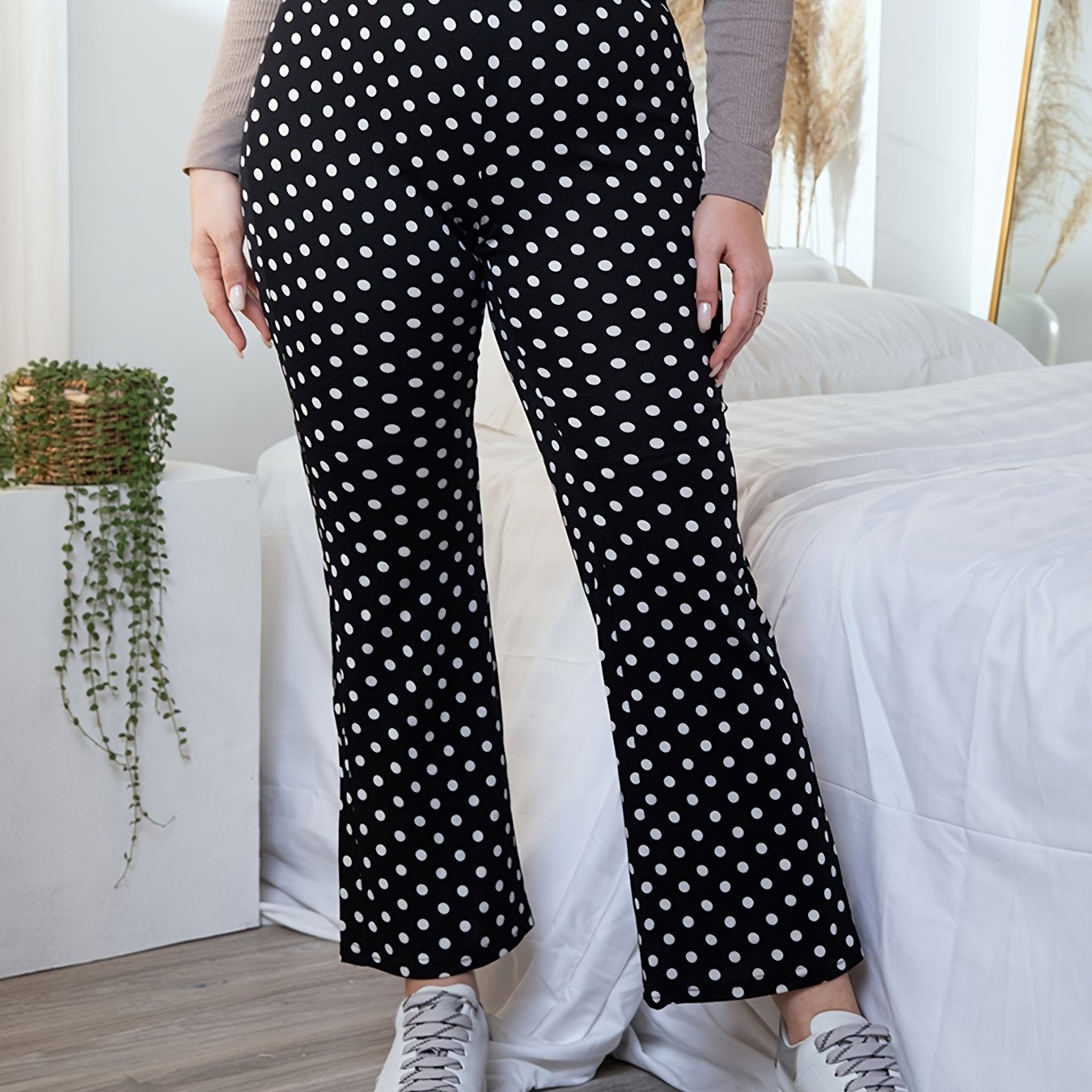  Polka Dot High Rise Flared Leg Pants