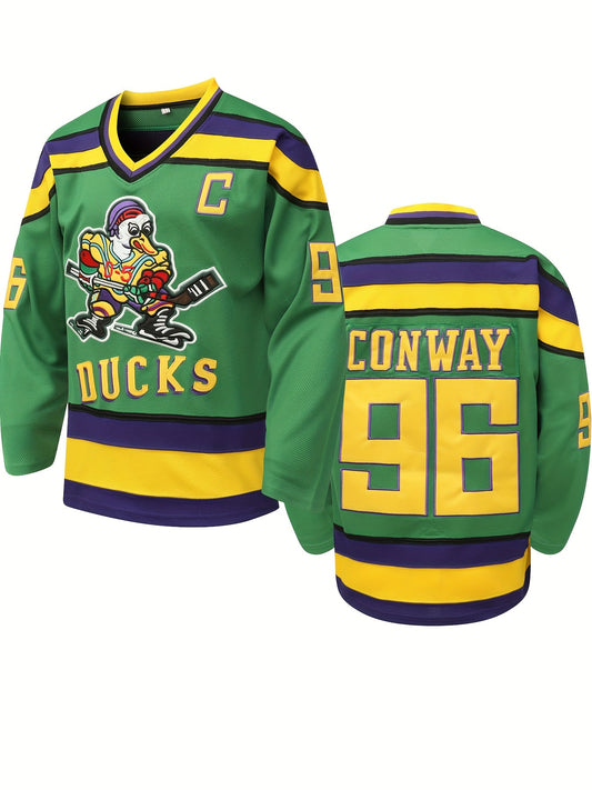 Men's 96 Long Sleeve Hockey Jersey Green Retro Embroidered Sweatshirt
