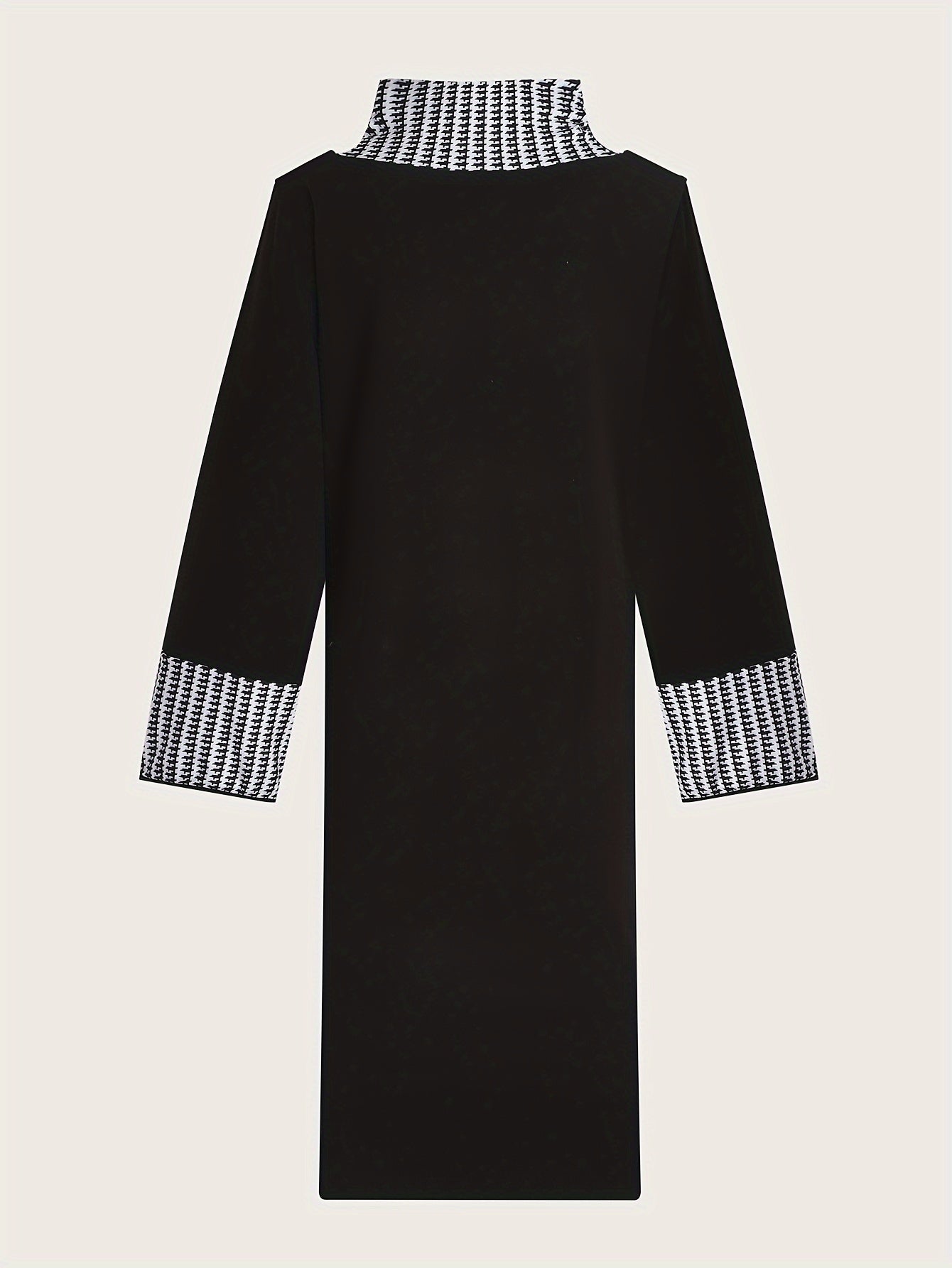  Colorblock Houndstooth Print Bodycon Dress