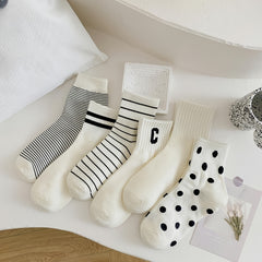 6 Pairs Striped Letter Print Socks Women's Stockings
