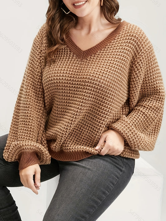  Lantern Sleeve V Neck Pullover Sweater