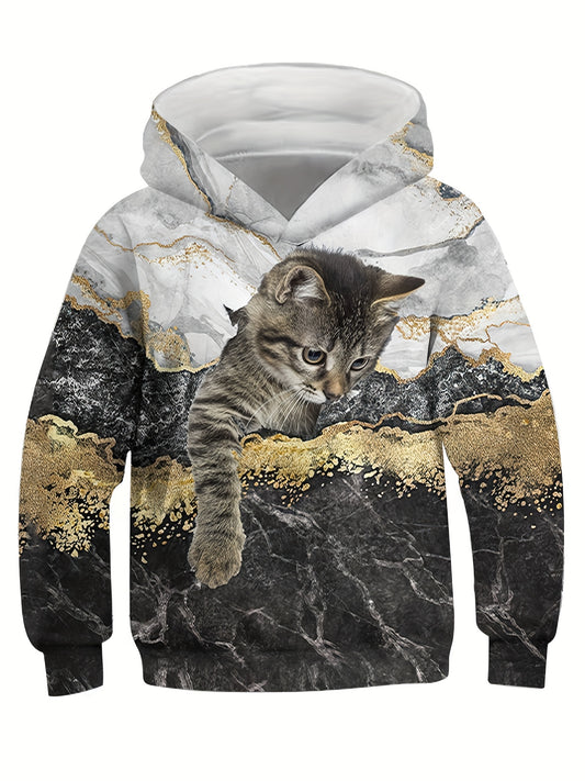 3D Cat Print Kid's Hoodie Unisex Pullover Hooded Long Sleeve Top