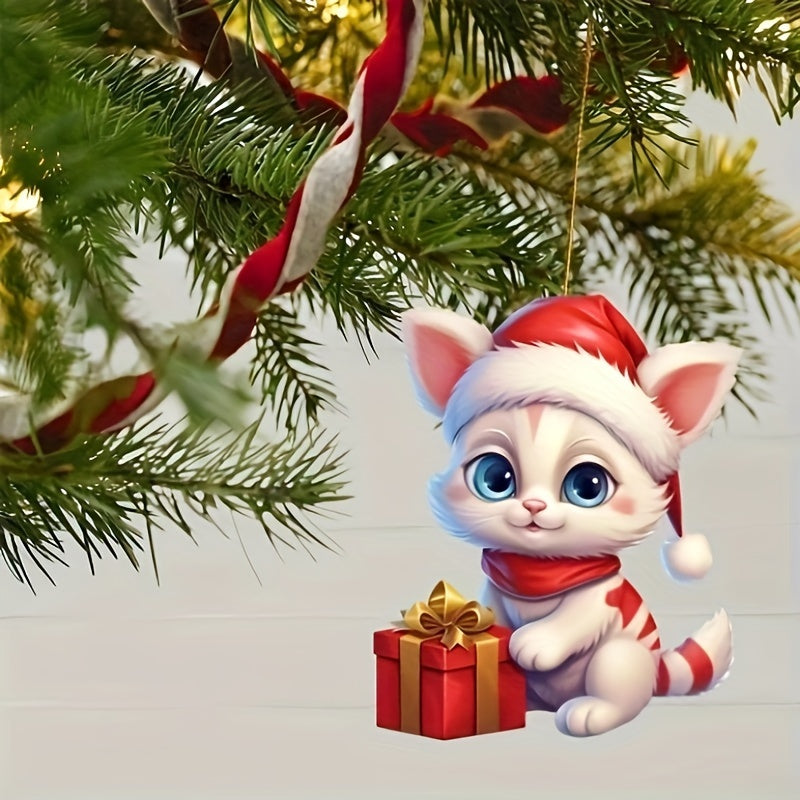 5pcs Christmas Cat Acrylic Decoration Pendant Home Gift
