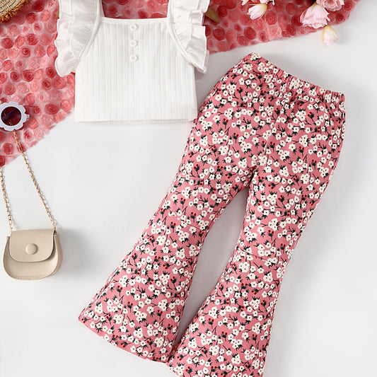 Ruffle Sleeve Cami Top & Floral Pants Set for Girls