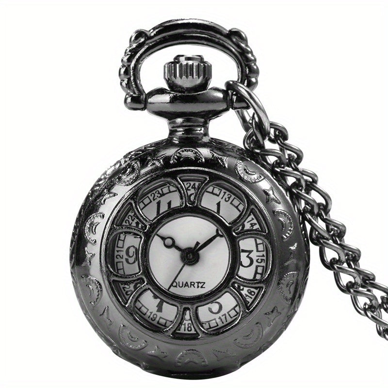 Hollow Flower Cover Pocket Watch Quartz Movement Necklace Chain