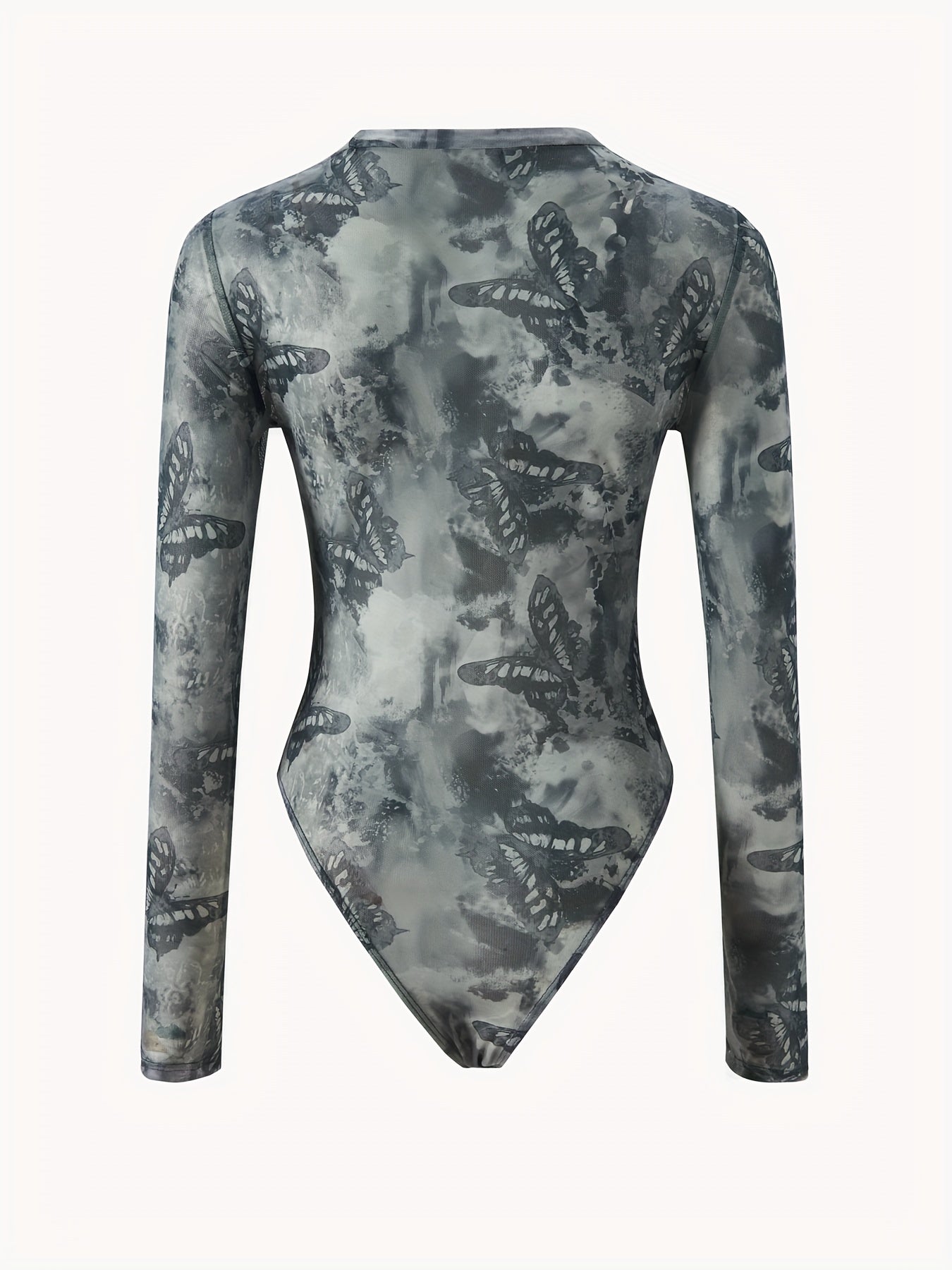 Dragon Print Sheer Bodysuit Long Sleeve Slim Fit Sexy Women's Clothing