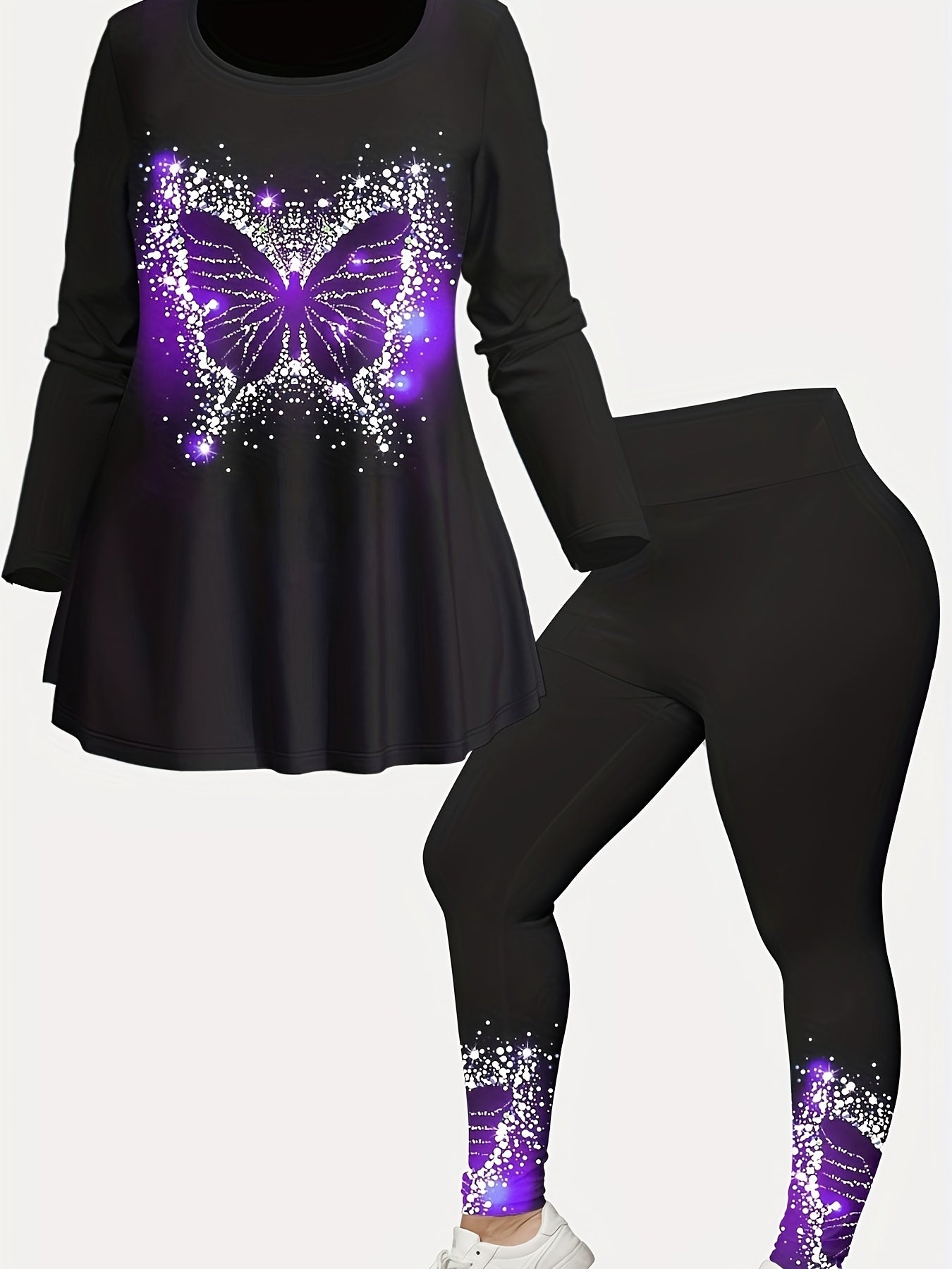  Glitter Butterfly High Rise Skinny Leggings