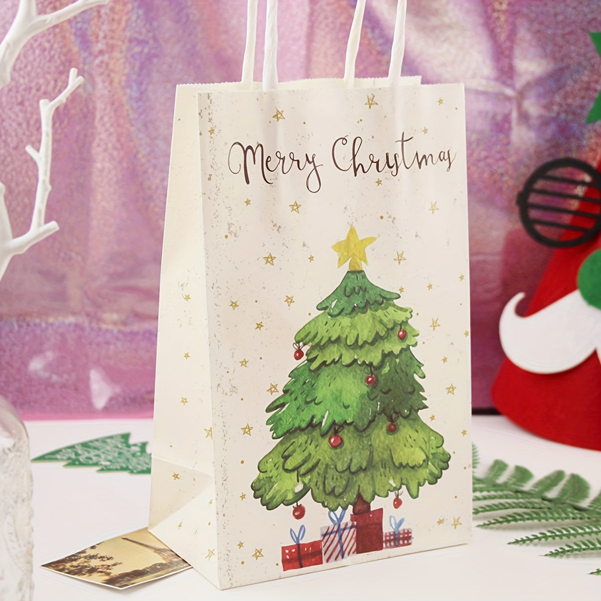 Hand painted Christmas Tree Candy Bag - Family Party Gift Bag