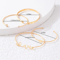 4 Pcs Geometric Alloy Bracelet Set for Women & Girls Stackable & Detachable