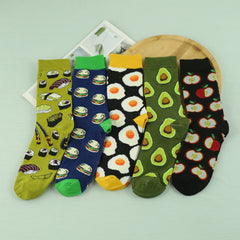 Men's Cartoon Food Pattern Crew Socks Breathable Casual Street Style Socks
