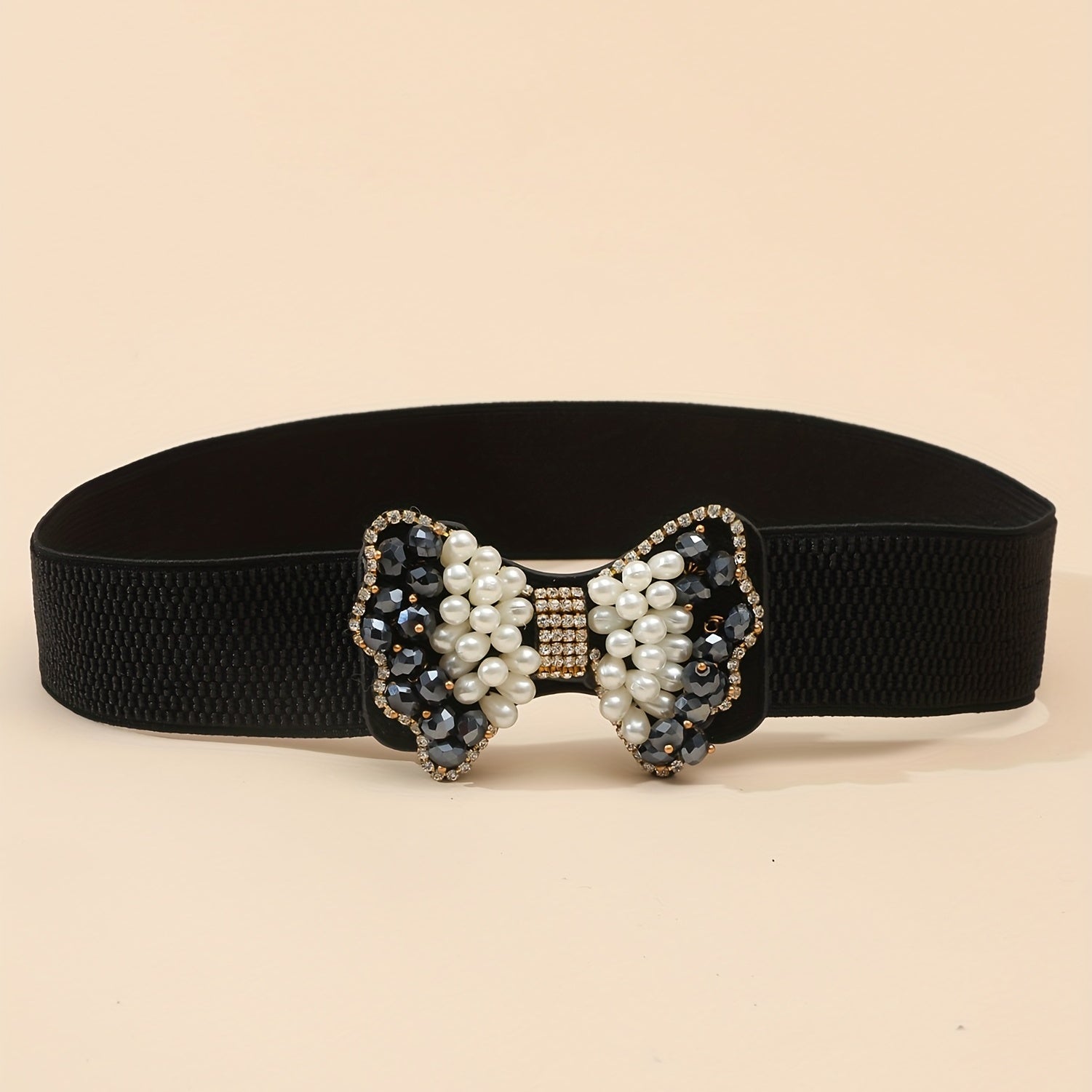 Faux Pearl Bow Buckle Elastic Belt Decorative Girdle