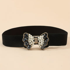 Faux Pearl Bow Buckle Elastic Belt Decorative Girdle