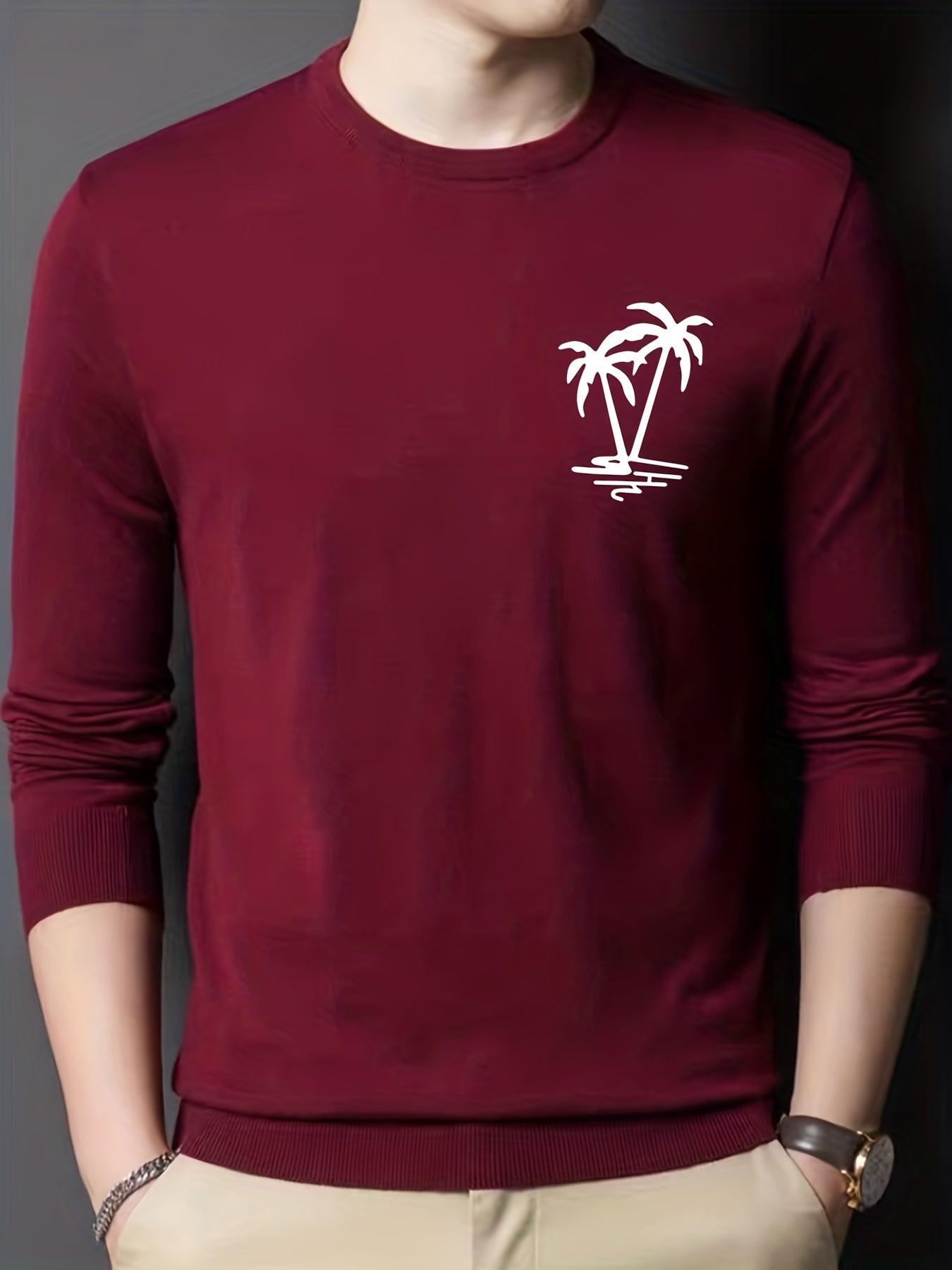 Coconut Palm Print Men's Knitted Sweater