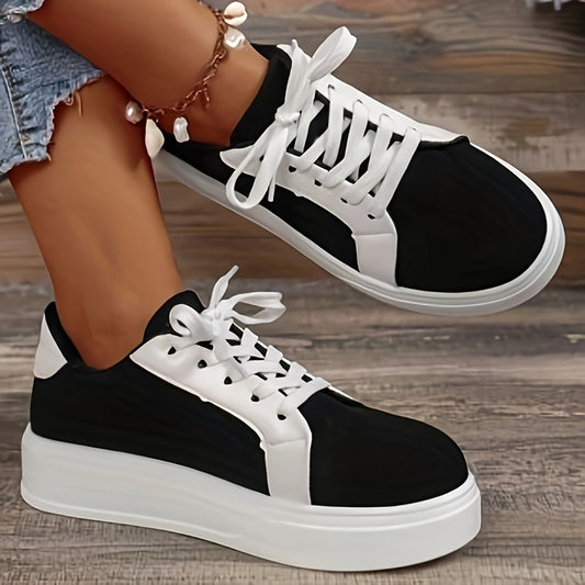 Women's Round Toe Low Board Shoes Anti slip Flats Lace up Sneakers