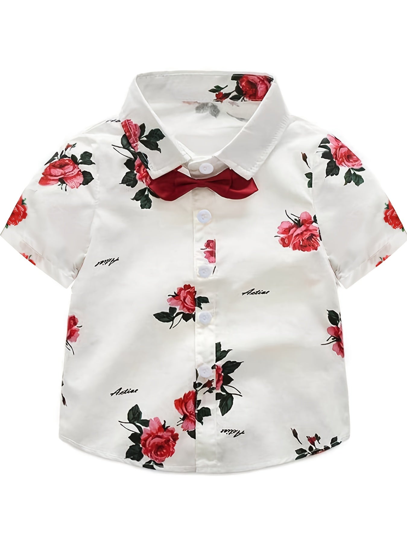 Boys Flower Cotton Shirt Tops Short Sleeves Button Down Casual