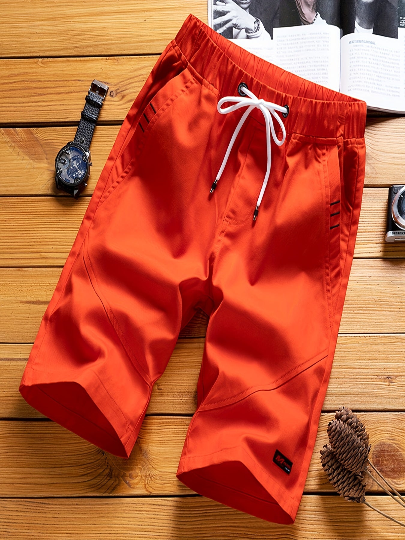 Flat Front Comfy Shorts Men's Casual Drawstring Waist Shorts