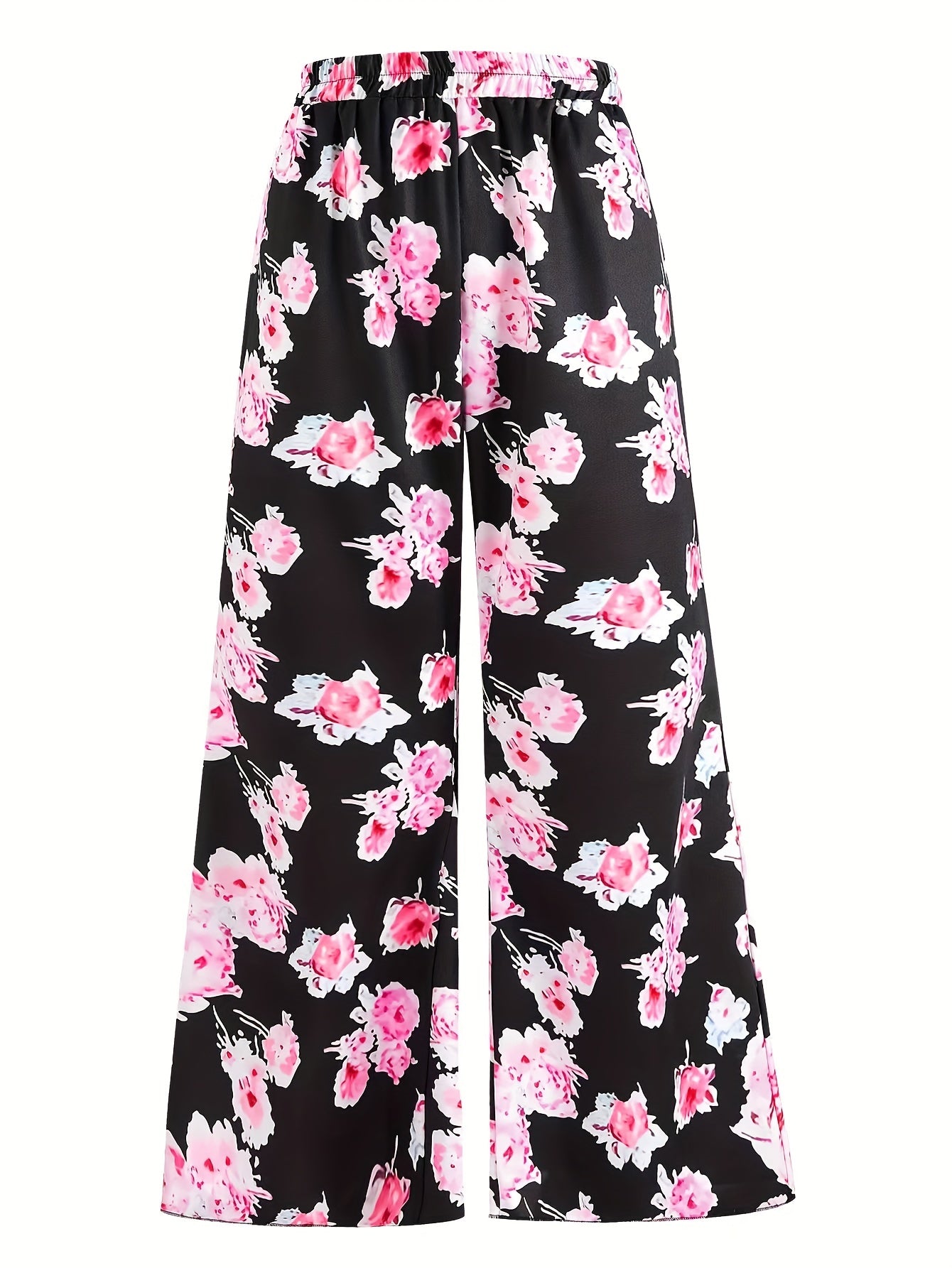 Women's Plus Floral Print Wide Leg Trousers With Pockets