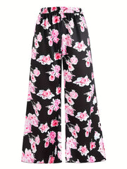 Women's Plus Floral Print Wide Leg Trousers With Pockets