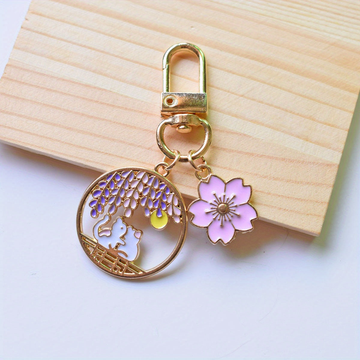 Cartoon Kitten Sakura Keychain Cat Flower Bag Accessories