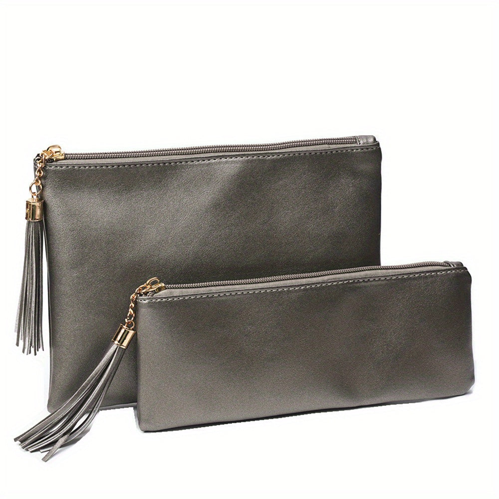 Large Leather Makeup Bag Zipper Pouch for Women Travel