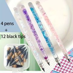 12pcs Inkless Eternal Pencils w/ Sequin, Var. Colors, School & Office Writing