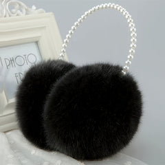 Women's Beige Pearl Winter Earmuffs Soft Fleece Lined Headband