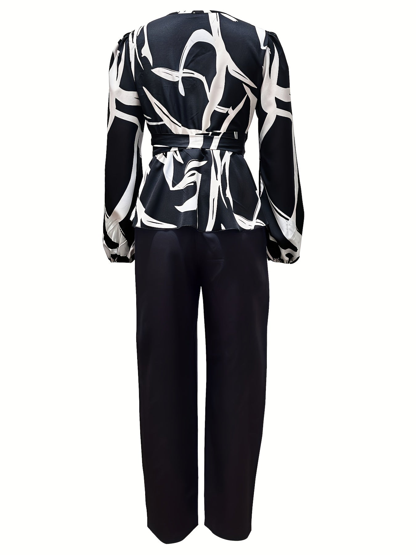 Graphic Print Long Sleeve Top & Straight Leg Pants Set