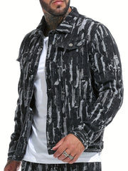 Men's Pattern Denim Jacket Turn-down Collar Chest Collar Jacket