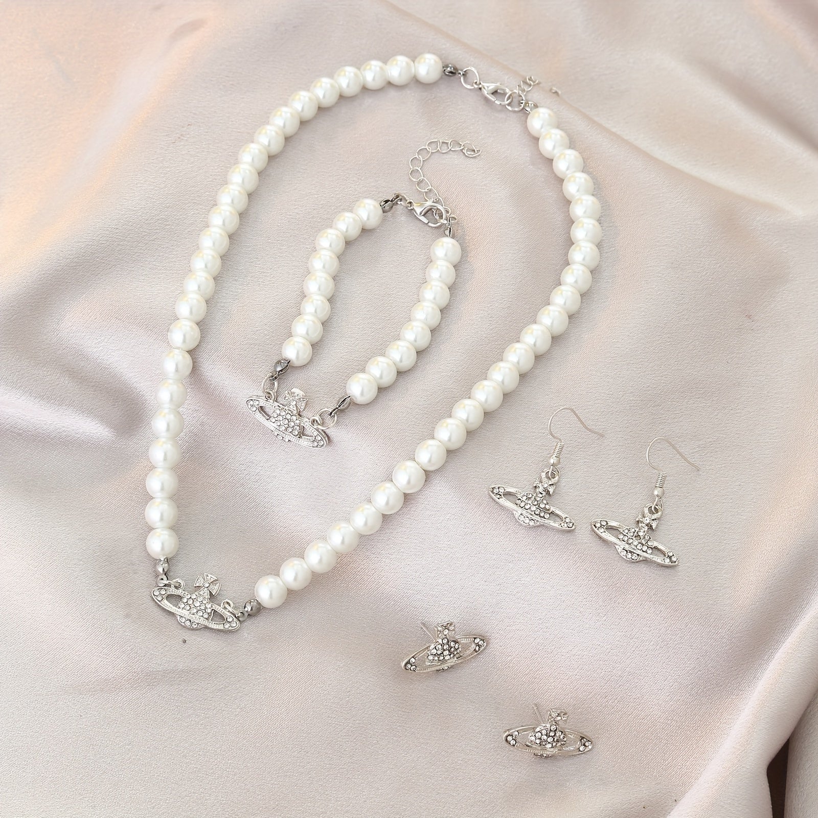 Y2K Faux Pearl Saturn Jewelry Set for Women