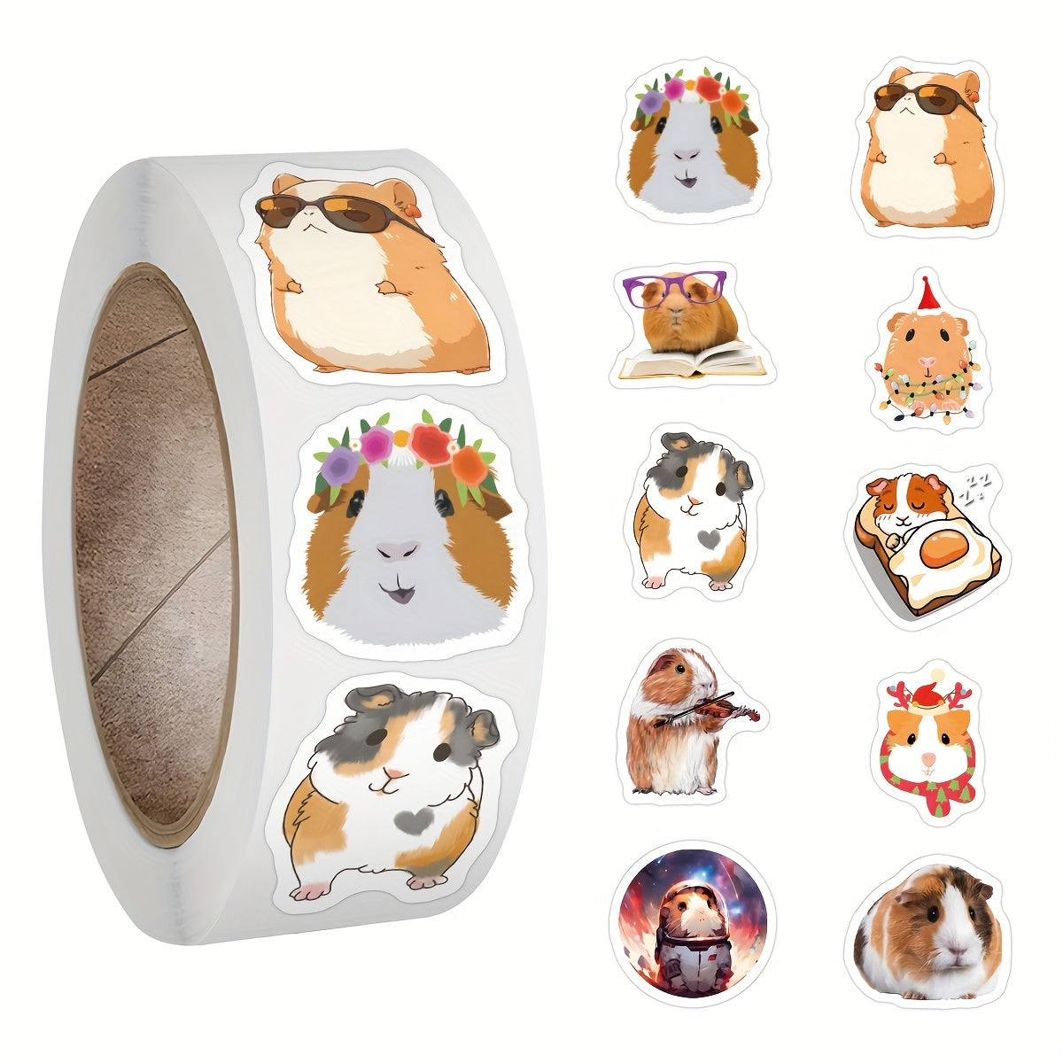 500 Domesticated Guinea Pig Stickers Roll Vinyl Stickers Scrapbook Journaling