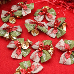 Polyester Christmas Bells with Block Bow Hanging Ornaments for DIY Gift Wrapping