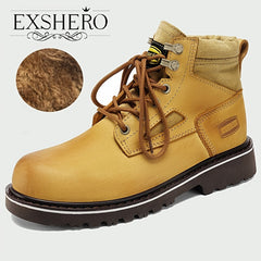 EXSHERO Men's Retro Cowhide Leather Lace Up Boots Winter