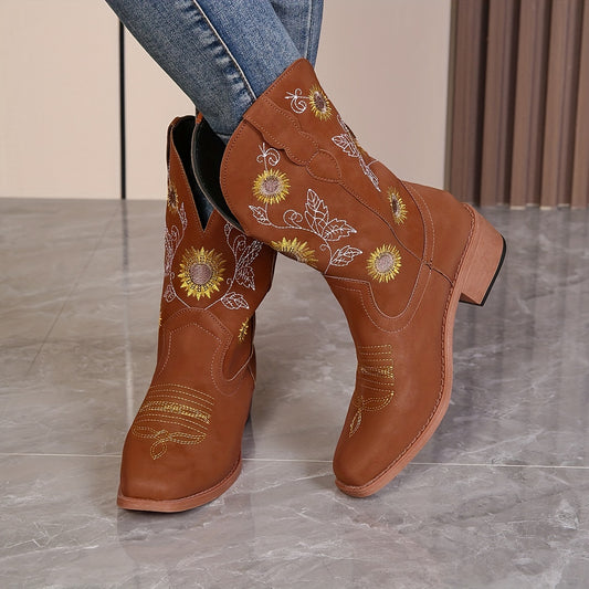 Women's Western Embroidered Cowgirl Boots V cut Heels