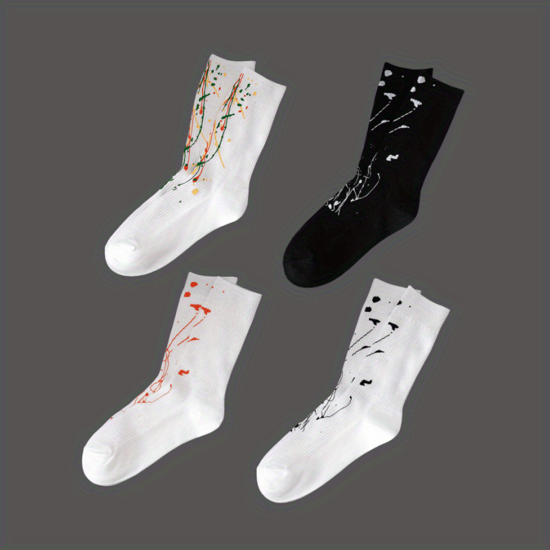 Splash Ink Print Socks Comfy & Breathable Mid Tube Stockings