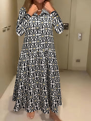  Geo Print Button Up Maxi Shirt Dress